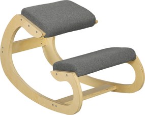 Cadeira escritorio Ergonómica de Joelhos com Almofadas Acolchoadas Estrutura de Madeira para Melhor Postura Escritório 55x85x55 cm Cinzento