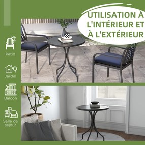 Mesa de jardim redonda Ø66 cm, mesa de exterior em aço galvanizado com tampo de ripas para terraço ou varanda, preta