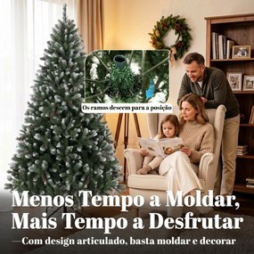 Árvore de Natal Artificial 210 cm com 1140 Pontas, Efeito de Neve 75 Pinhas e Base Metálica Dobrável Verde e Branco