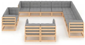 13 pcs conjunto lounge de jardim c/ almofadões pinho maciço