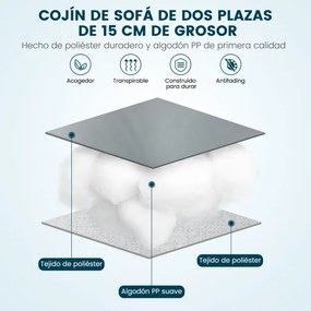 Almofada de assento retangular de banco de jardim com algodão PP maciço para uso interno e externo 132 x 49 x 15 cm Cinzento