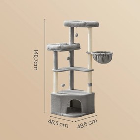 Arranhador para gatos com bolas de pelúcia 48,5 x 48,5 x 140,7 cm cinzento