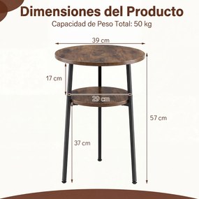Conjunto de 2 Mesas Auxiliares Redondas, 39 x 39 x 57 cm, Dois Níveis, Castanho e preto