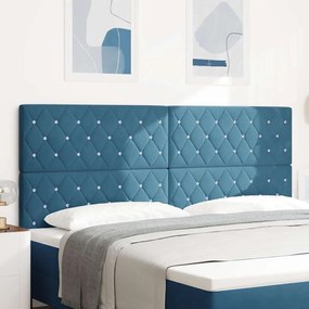 vidaXL Cabeceira Almofadada Azul Escuro com Botão de Cristal, 200 cm, em Veludo