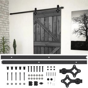 vidaXL Porta de correr com ferragens 90x210 cm pinho maciço preto