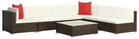 7 pcs conjunto lounge jardim c/ almofadões vime PE castanho