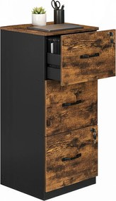 Armário arquivo escritório com 3 gavetas 40 x 41 x 103 cm com fechadura Castanho vintage-preto