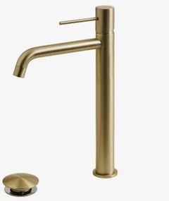 Conjunto De Torneira De Pia De Latão Click-clack E Válvula De Drenagem Orveta ↑30 Cm & Válvula Sem Transbordo & Dourado Escovado - Sklum