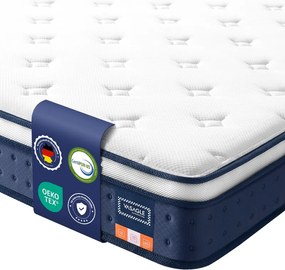 Colchão de molas ensacadas 200 x 140 x 20 cm com espuma viscoelástica de gel e conforto Azul