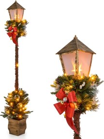 Poste de Natal pré-iluminado com luzes LED 187 cm Vegetação artificial Pontas de galhos com bloqueio de neve Bagas brancas Verdes