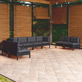 vidaXL 8 pcs conjunto lounge de jardim c/ almofadões pinho maciço