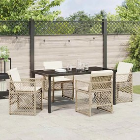 Conjunto de Jantar de 5 Peças com Almofadas Bege de Polyrattan