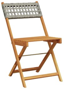 3 pcs conjunto de bistrô vime PE e madeira maciça cinzento