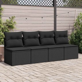 4 pcs conjunto sofás jardim c/ almofadões vime PE/acácia preto