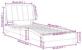 Cama com colchão 90x200 cm veludo cinzento-escuro