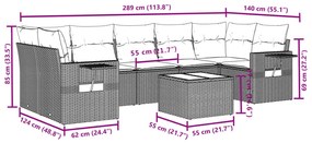 8 pcs conjunto sofás de jardim c/ almofadões vime PE cinzento