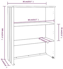 Topo p/ armário alto HAMAR 85x35x100 cm pinho maciço branco