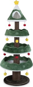 Arranhador para gatos em forma Árvore de Natal 179 cm com Vários Níveis com 3 Plataformas de Veludo Cabide Fechado Superior Verde