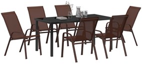 Conjunto de Jantar Jardim vidaXL de 7 Peças Castanho Textilene e Aço