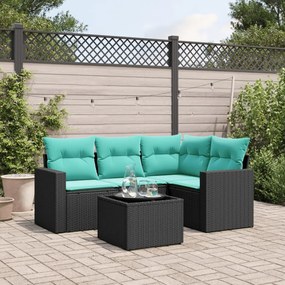 vidaXL 5 pcs conjunto de sofás p/ jardim c/ almofadões vime PE preto