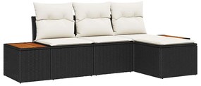 Conjunto de Sofá de Jardim vidaXL com Almofadas Vime Preto