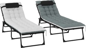 Conjunto de 2 espreguiçadeiras, espreguiçadeira dobrável e reclinável, almofada, apoio para a cabeça, bolso lateral, 60 x 190 x 31 cm, cinzento