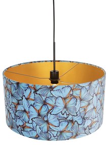 Candeeiro de suspensão com abajur de veludo borboletas com dourado 50 cm - Combi Clássico / Antigo