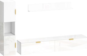 HOMCOM Móvel de TV Suspenso com Portas Basculantes Centro de Entretenimento Prateleira de Parede Armário 180 cm Branco Alto Brilho | Aosom Portugal