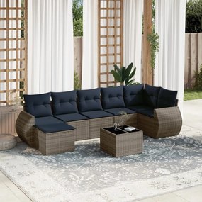 vidaXL 8 pcs conjunto sofás p/ jardim c/ almofadões vime PE cinzento