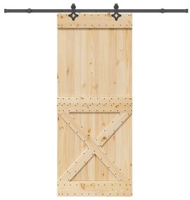 vidaXL Porta de correr com ferragens 95x210 cm madeira de pinho maciça