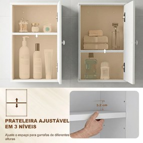 Armário de Parede para Casa de Banho com Porta de Fecho Suave e Prateleira Ajustável para Cozinha e Lavandaria 30x14x50 cm Branco