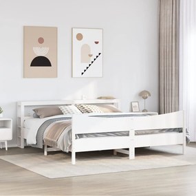 Estrutura de cama com cabeceira 200x200 cm pinho maciço branco