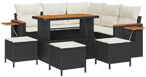 Conjunto de Sofá de Jardim de 9 Peças com Almofadas Preto Poliratan Ac