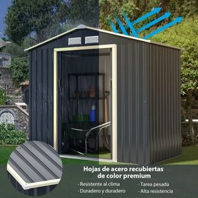Abrigo de jardim exterior com 4 aberturas de ventilação e portas individuais  213 x 127 x 195 cm Cinzento