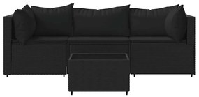 4 pcs conjunto lounge de jardim c/ almofadões vime PE preto