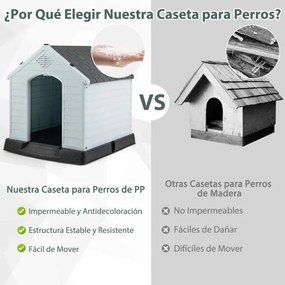 Casota de plástico para cães com piso elevado e válvulas de ar, ideal para cães pequenos e médios branco e cinza