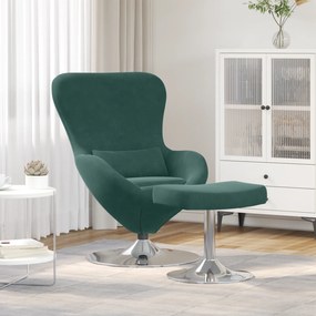 vidaXL Cadeira Ovo com Puff de Veludo Verde Escuro