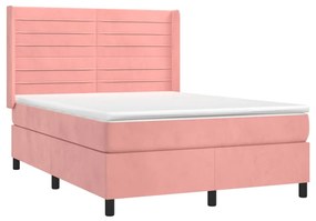 Cama box spring c/ colchão/LED 140x200 cm veludo rosa