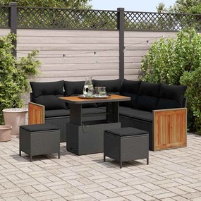 Conjunto de Sofá de Jardim vidaXL 8 Peças com Almofadas Preto Rattan Poliéster Acácia