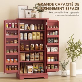 Armário de cozinha com 5 níveis, com portas e prateleiras ajustáveis, 60 L x 40 P x 120 A cm, com acabamento em madeira vermelha