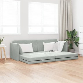 Sofá Cama de Chão 2-em-1 Cinza Claro 213x144x60 cm Veludo