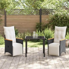 Conjunto de Jantar para Jardim com 3 Peças e Almofadas Pretas de Poly