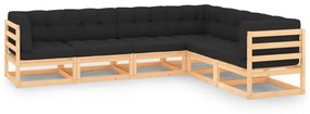vidaXL 6 pcs conjunto lounge de jardim c/ almofadões pinho maciço