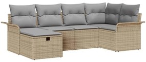 Conjunto de sofá para jardim com 6 peças e almofadas bege em rattan si