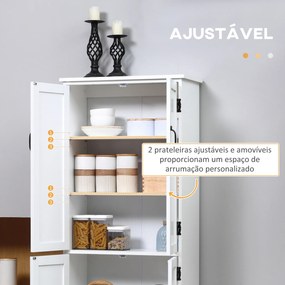 Armário de Cozinha Alto Móvel Auxiliar com 4 Portas e Prateleiras Ajustáveis 60x30x123 cm Branco