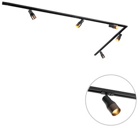 Sistema de iluminação de trilho moderno com 5 focos preto com bronze escuro 1-fase - Iconic Kohua