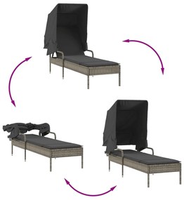 Espreguiçadeira com toldo vime PE cinzento