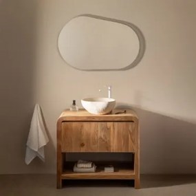 Conjunto De Móvel De Casa De Banho Em Madeira Vacry Castanho Acácia & Irregular Em Cimento Branco ??40 Cm Fedro & Oval Led E - Sklum