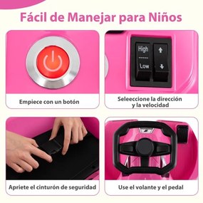 Kart elétrico para crianças 12V com esfregona removível, comando à distância de 3 velocidades, buzina, música, 79 x 46 x 37 cm, rosa