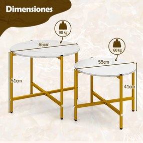 Conjunto de 2 mesas de centro redondas com tampo em imitação de mármore brancas